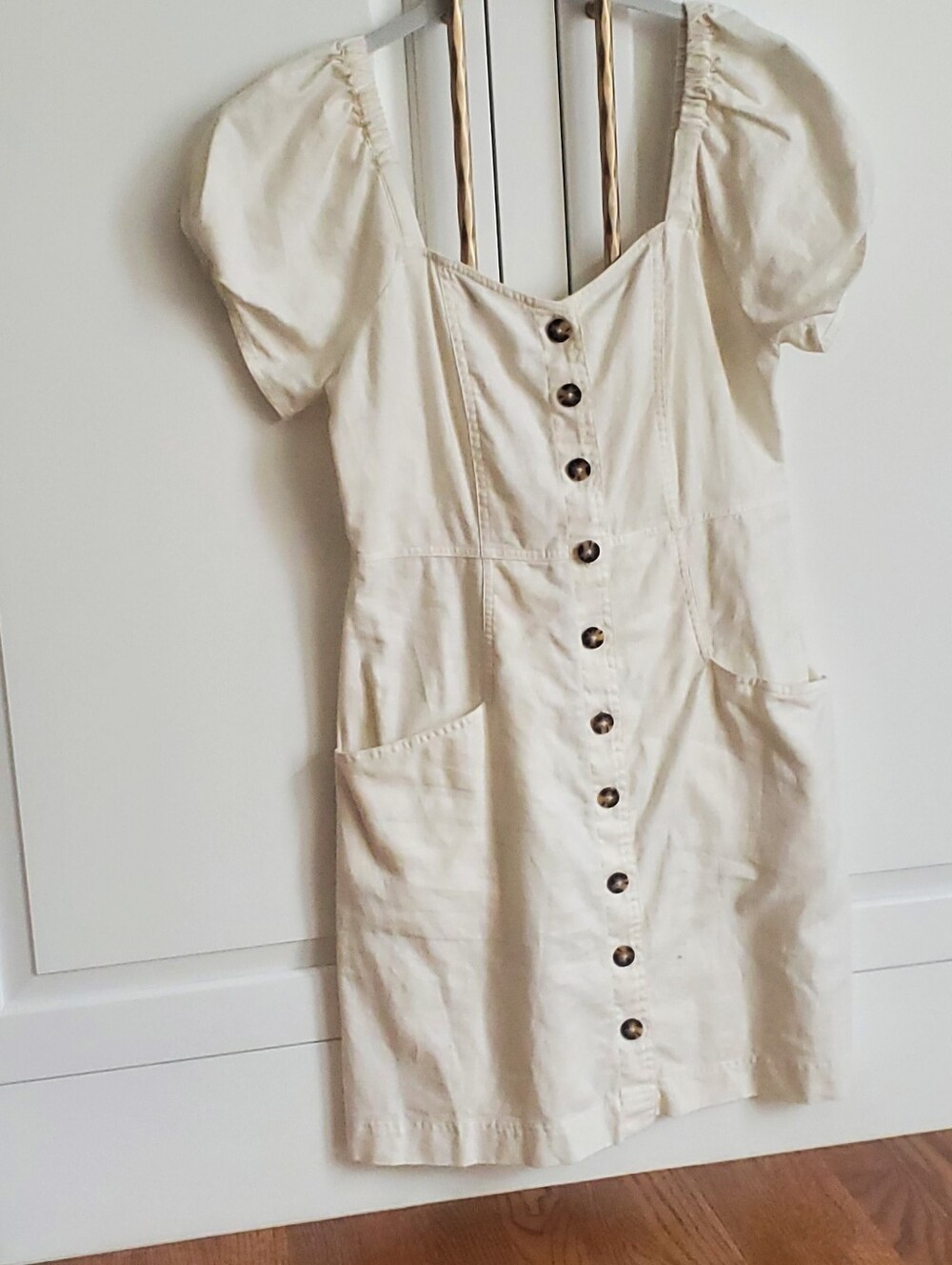 Madewell Cream Button-Front Puff Sleeve Dress